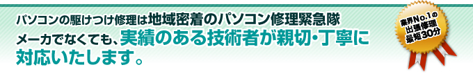 パソコンの駆けつけ修理は地域密着のパソコン修理緊急隊メーカ

でなくても、実績のある技術者が親切・丁寧に対応いたします。